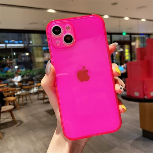 WSDSMS Custodia trasparente fluorescente al neon per iPhone 15, 14, 13, 12, 11 Pro Max, XS SE 2020, XR X, 7, 8 Plus, custodia in silicone morbido sottile color caramella, rosa, per iPhone 12 Mini