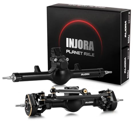 INJORA +4mm Planet Front Rear Axles with Double Joint Shafts & Brass Steering Knuckles for 1/24 Axial SCX24 Upgrade(Black)