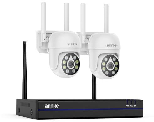 ANNKE 5MP Überwachungskamera Set Aussen WLAN, 16CH 4K NVR mit 2X 5MP PT WiFi Kameras, Farbnachtsicht, Zwei-Weg-Audio, Intelligente Personenerkennung, 24/7 Aufnahme Innen Outdoor, NO HDD