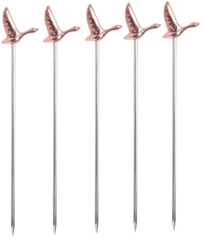 CIYODO 5 Piezas Tenedores de Acero Inoxidable para Cóctel Forma Oca Pinchos Reutilizables para Fruta y Ensalada Color Cobre Rosa para Fiestas y Aperitivos
