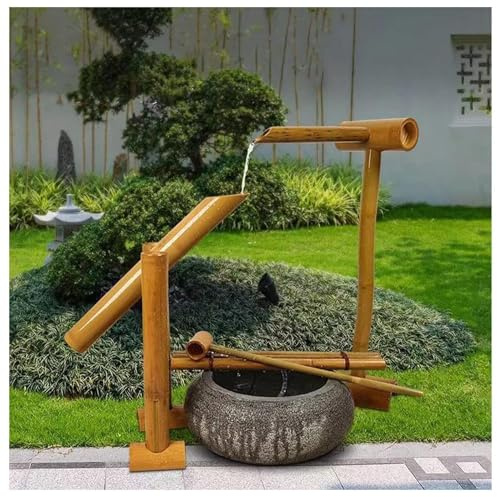 Fontana d'acqua in bambù, fontana da giardino zen con pompa, stagno a dondolo per esterni, cascata per decorazione da giardino giapponese