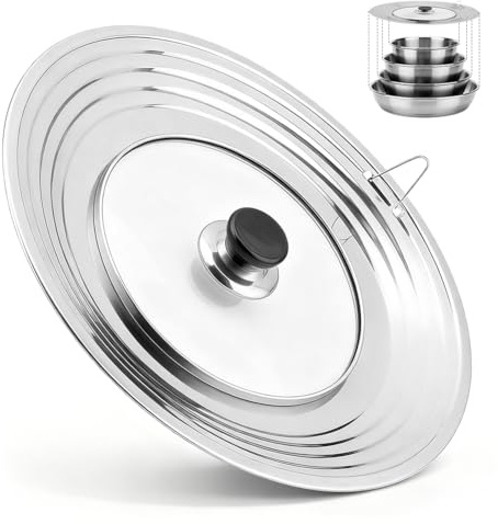 Tapa universal para sartenes de 28 cm, tapa de olla, tapa de sartén de 28/30/32 cm de cristal templado con mango de silicona resistente al calor, borde de acero inoxidable escalonado para ollas y woks