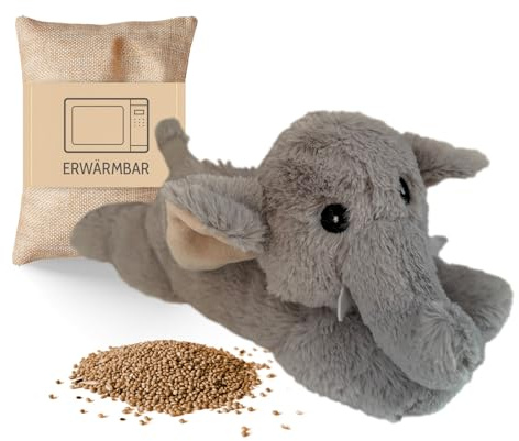 Habibi Premium MIDI Deluxe – värmekudde/mjuk leksak för spädbarn och barn – 2043 mini elefant avtagbar hirsfyllning, för uppvärmning i mikrovågsugnen, även lämplig för vuxna (elefant)