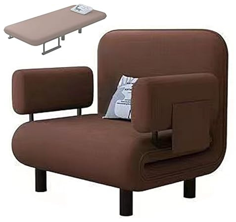 Konvertibel enkelstol säng med armstöd och kuddar modern bomull linne bäddsoffa för lägenhet vardagsrum sovrum och studierum (brun 192 x 80 x 28 cm)