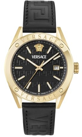 Versace Athletic Collection Luxuriöse Herren-Armbanduhr mit schwarzem Armband und Zifferblatt mit goldfarbenem Gehäuse