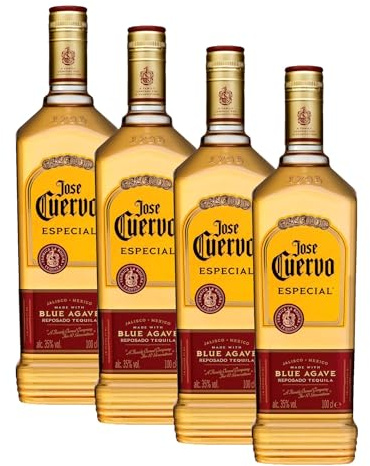 José Cuervo Especial Reposado 100 cl, Tequila Invecchiato 4 Mesi in Botti di Querci, Gusto Dolce, 35% (Confezione da 4)