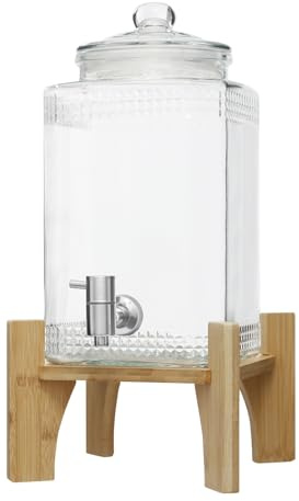 Dispensador de bebidas con grifo, dispensador de agua de cristal, dispensador de zumo con soporte de bambú, dispensador de té helado, dispensador de limonada para restaurantes, hoteles, fiestas