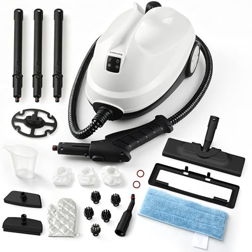 Udodik Pulitore A Vapore, Steam Cleaner Con 20 Accessori | Cavo Alimentazione 5 M| Pavimenti, Auto, Pareti, Fughe, Cucina E Bagno| Pressione 4,5 Bar| Vapore 120 °C| Serbatoio 1,5 L