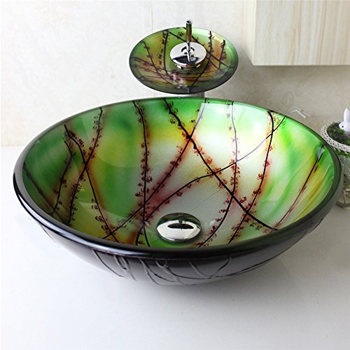 chicstyleme moderne lavabo Set trempé Rond en Verre avec robinet cascade Bonde Bague de montage