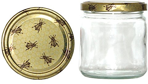 Germerott Bienentechnik 60 x Rundglas 400ml 500g mit 82er Twist-Off Deckel Biene auf Wabe
