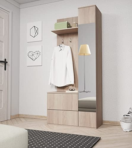 Garderobe Green Diele Flur Schuschrank Kleiderpaneel Flurgarderobe Flurmöbel (Sonoma Eiche)