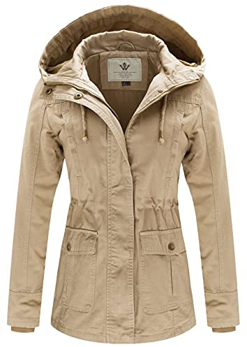 WenVen Women's Casual Military Coat Fall Light Cotton Anorak Jacket (Khaki, M)