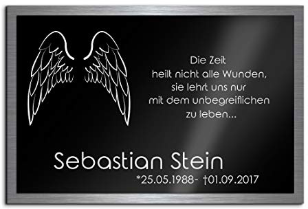 Premium Gedenkplatte Grabplatte mit Gravur | aus Hochglanz Acrylglas und V2A Edelstahlplatte graviert geschützt und 100% wetterfest | Gedenkplatte mit Gravur zum Aufstellen oder Verkleben
