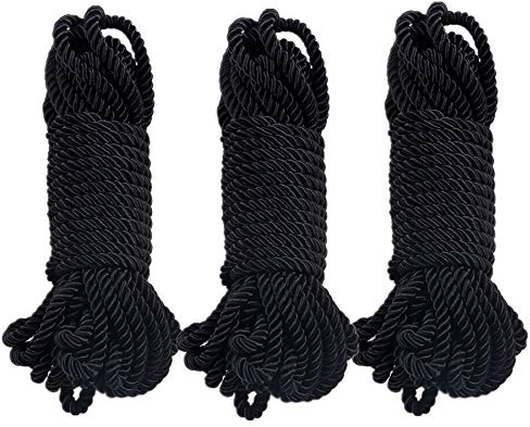 3x 10m Deluxe Geflochtenes Nylon Bondageseil Bondage Seile BDSM Fesselseil Fetisch Flirt SM Spielzeug für Paare (Schwarz)