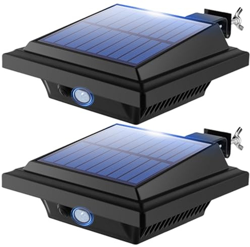 40 LED Motion Sensor Solar Lights Outdoor, IP65 Waterproof Level, Wide Angle Illumination, 120° PIR Motion Detector, Black Warm Gutter Lights with Rechargeable Battery for Garden,Fence,Wall(2 PCS)
