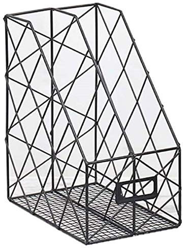 FülleMore Zeitschriftensammler Metall Schreibtisch Stehsammler 2 Fächer Dokumentenhalter Briefhalter Magazinständer Multifunktional Organizer Korb für Zuhause Büro Schule (Schwarz)