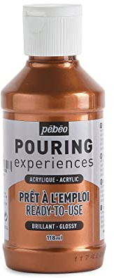 Pebeo Experience-118ml Pouring Experiences-Pintura acrílica premezclada Lista para Usar, Ideal para Arte Fluido, Cobre Metálico, 118 ml, 118