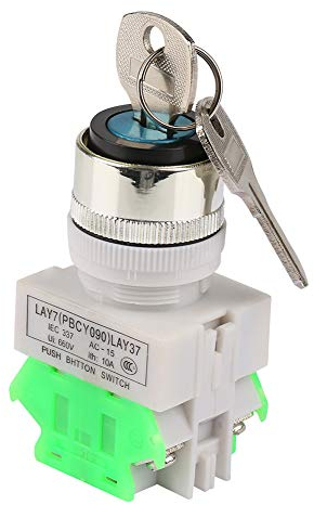 Key Operated Switch, 3 Position Key Rotary Switch, Security Key Lock Switch LAY37-20Y/31220V 5A Rotary Selector 22mm Mount Hole with 2 Keys