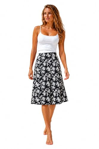 Van Der Rich ® - Jupe Fleurie avec Taille elastiquée - Femme (Noir Fleur 4 Gris, S-M)