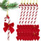 6PCS Cannes de Bonbons avec 12PCS Noeuds de Ruban Rouge Décorations Ornements de Sapin de Noël Cadeau