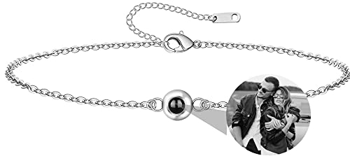 Personalisiertes Foto Armband Personalisiertes Foto Projektions Armband Kreis Foto Armbänder mit Bild im Inneren für Frauen, Mädchen, Mama, Oma, Bild-Armband für Weihnachten, Jahrestag, Geburtstag