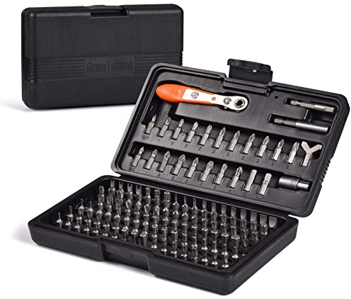 GreaTalent 133in1 Mini Ratchet Wrench Screwdriver Bit Set with 1/4 Hex Shank Phillips/Pozidriv/Hexagon/Torx/Slotted/Square Bits, 36-Tooth Gear, Magnetic Bit Holder, 90 Degree Drive Handle