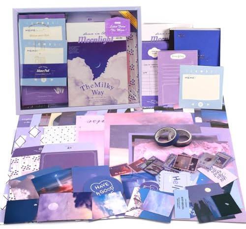 Irayin Vintage Scrapbook Zubehör Set, 155 Stück Bullet Journal Zubehör Set mit A6 Raster Notizbuch, Scrapbook Stickers, Reisebuch Geschenkset, DIY Geschenk für Mädchen Damen (Mondschein)