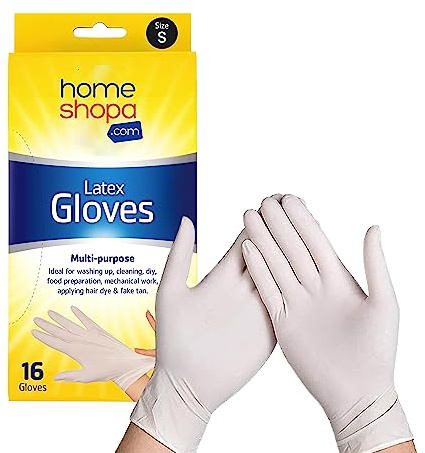 HOMESHOPA Latex Gloves, Pack of 16 Powder Free Disposable Gloves, Multipurpose Professional Gloves, Industrial Safety, Suitable for Medical Use, Automotive and Cleaning - White (Small)