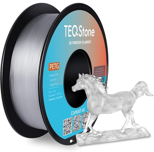 TEQStone PETG Filament 1.75mm Transparent 1KG, Maßhaltigkeit +/-0.02mm Spule Sauber Gewickelt 3D Drucker Filament Vakuumverpackung