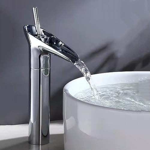 Wasserfall Wasserhahn Hoch 1 Loch Einhebel Waschtischarmatur Hoher Auslauf Warm Und Kalt Wasserhahn Bad,Chrom