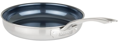 Viking 4-Ply Frying Pan, 10 Inch Laser Clad Titanium Performance Ti Kitchen Cookware, Blue/SIlver