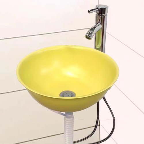 NILZA Lavello Cucina in Acciaio Inox Lavatoio da Giardino, Lavandino da Esterno Rotondo Lavelli Commerciale, Lavello da Cucina A Parete, con Accessori (Color : Yellow)