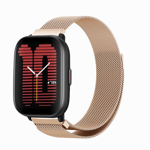 PaceBid 20mm Armband Kompatibel mit Amazfit Active, Metall Gewebte Edelstahl Magnetisch Ersatzband Herren Damen Verstellbarer Uhrenarmband für Amazfit Active -Roségold