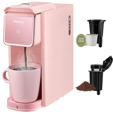 Mecity - Small Coffee Maker Compatible with K-CP Capsule, Ground Coffee, Loose Tea, Compact Design for Home, RV, Apartment, Auto Shut-Off, 120V, 1000W, Pink
