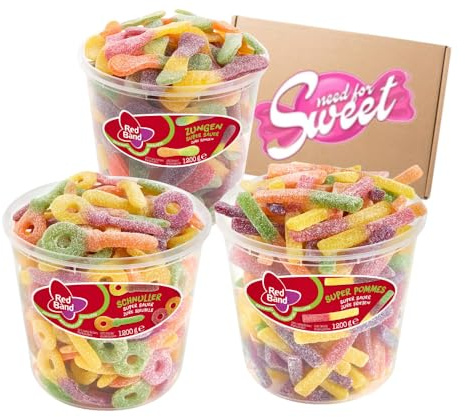 Nohawa Red Band Super Sauer Mega Mix 3,6 kg (3 x 1,2 kg) – Schnuller, Zungen & Pommes Fruchtgummi mit saurem Zuckermantel – Vorratspack für Party, Candy Bar, Geburtstag, Büro & Filmabend