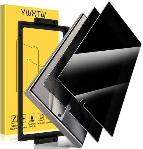 YWXTW EZ Unlock for Samsung Galaxy S24 Ultra Privacy Screen Protector, [0.1S Ultrasonic Fingerprint Support] [Not Glass] 25° Anti Spy Private S24 Ultra Screen Protector Case Friendly, 2 Pack