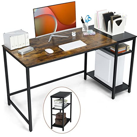 Tavolo da Ufficio Scrivania reversibile for PC da 55 pollici, scrivania for ufficio domestico, con ripiano regolabile, postazione di lavoro multifunzione for PC, struttura stabile in metallo nero Scri