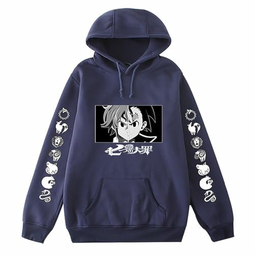 Sweat à capuche unisexe avec imprimé de dessin animé bleu Anime The Seven Deadly Sins pour les fans de manga Meliodas, cadeau de cosplay, Bleu 5., S