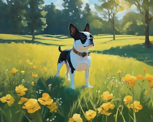 ZMHZMY Malen-nach-Zahlen-Set für Erwachsene,Weihnachten,Boston Terrier-Hund,Personalisiertes digitales Ölgemälde,Geschenke für die Weihnachtsfeiertage,40x50cm
