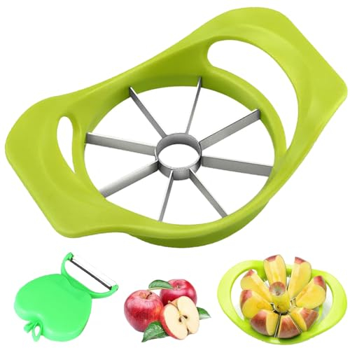 AHEJIOO Coupe Pomme Acier Inoxydable, coupe pomme avec 1 eplucheur de pomme, découpe pomme, Pèle-Découpe-Epluche Pomme-Enleve Trognon-Tranche Pomme de Terre En 8 Quartiers(8 tranches, vert)