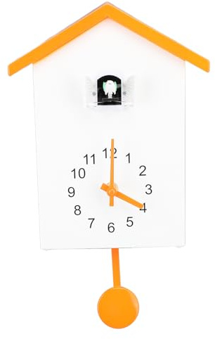 Pssopp Kuckucksuhr, Vogelhaus, Wanduhr, Fenster, Vogelhaus, Hängeuhr, Dekoration, Nordischer Stil, Moderne Kuckucksuhr für Wohnzimmer, Küche, Büro (Orangefarbenes Dach)