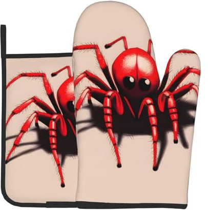 YYHWHJDE Set di 2 guanti da forno e presine con motivo a ragno rosso, utilizzati per aprire i coperchi delle pentole in cucina e per trasportare piatti dal forno a microonde