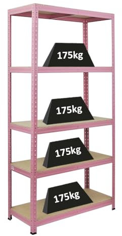PROREGAL Scaffale per carichi pesanti PINK LADY | AxLxP 180x90x40cm| Portata per ripiano 175kg | 5 Rapiani | Rosa