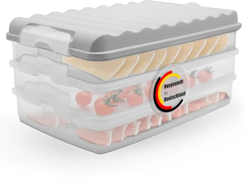 BigDean 3 Stück Aufschnittboxen für Kühlschrank Größe L – Aufbewahrung von Wurst, Käse u.v.m. – stapelbare Aufschnittdosen Made in Germany