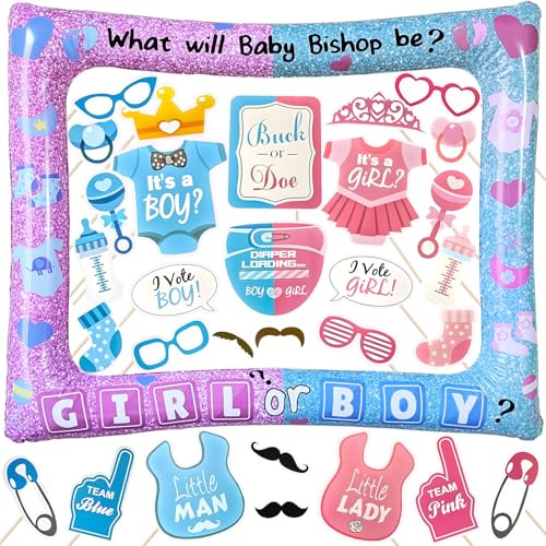 Gender Reveal Fotobox Accessoires 30 STK. Foto Requisiten Aufblasbarer Fotorahmen Girl or Boy Babyparty Fotorequisiten Baby Shower Party Deko