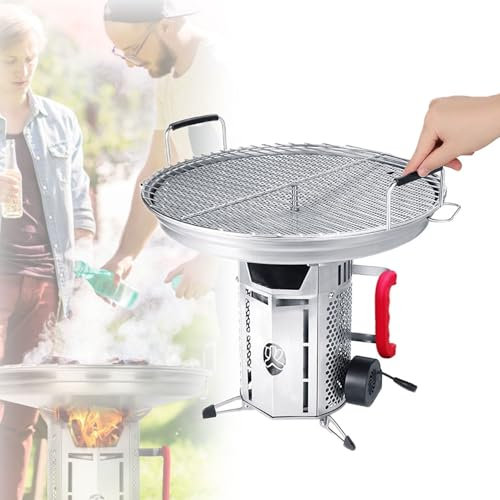 BDJSN Tragbarer BBQ-Grill, Rauchfreier Holzofen Aus Edelstahl Mit 40-cm-Backform, 3 Stufen Einstellbar, Tragfähigkeit 200 Kg, Outdoor-Ofen Für Strand, Wohnmobil, Camping, Angeln