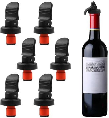 6PCS Wine Bottle Stoppers, Reusable Plastic Wine Corks Wine Stoppers Bottle Caps Champagne Stoppers with Airtight Seal, Keep Wine Fresh Wine Bottle Sealer Set