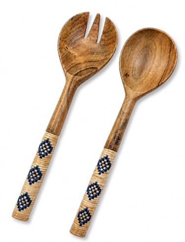 Acacia Wood Salad Servers Set of 2 (Blue)