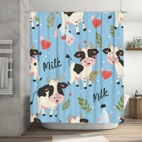 Mexpekil Cortina de ducha de 183 x 183 cm, diseño de hojas de vaca lechera, impermeable, con 12 ganchos de plástico, cortinas de ducha de tela de poliéster para baño y bañera