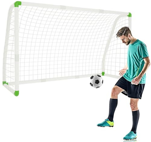 SUBTLETY 5 Personen PVC Fußballtore für Garten 245x155cm Mobile Fußball Tor mit Wetterfeste Fußballnetz Tragbare Trainingsübungen Fußballtor für Strand, Park, Spielplatz, Hinterhof, Garten
